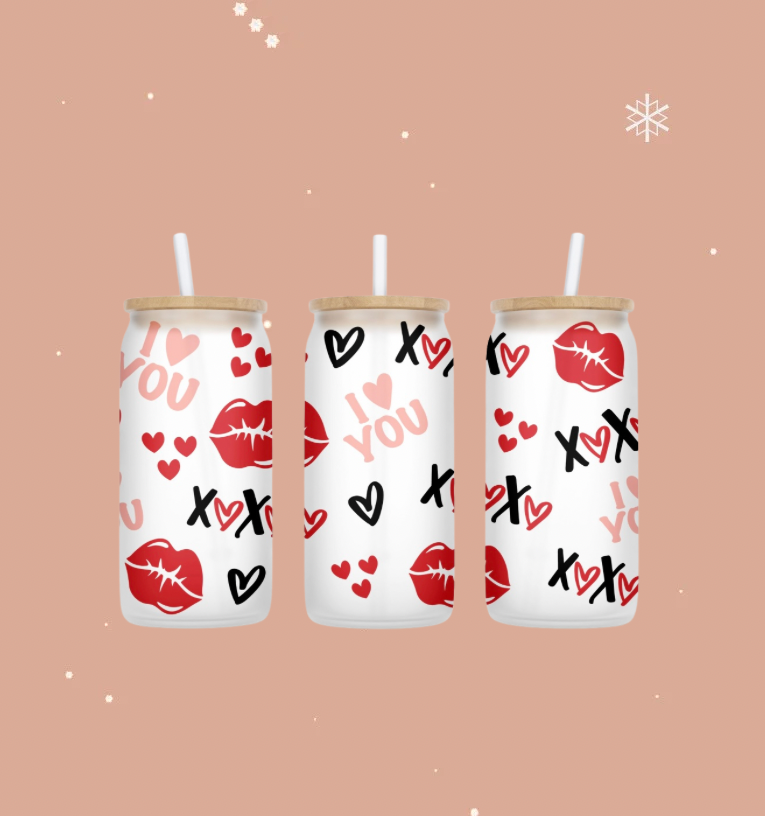I love you 16oz frosted glass cup