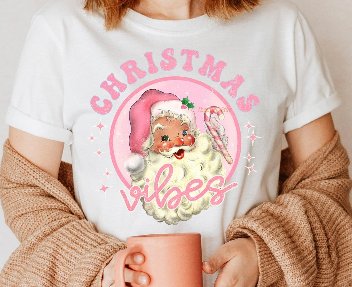 Christmas vibes pink tshirt