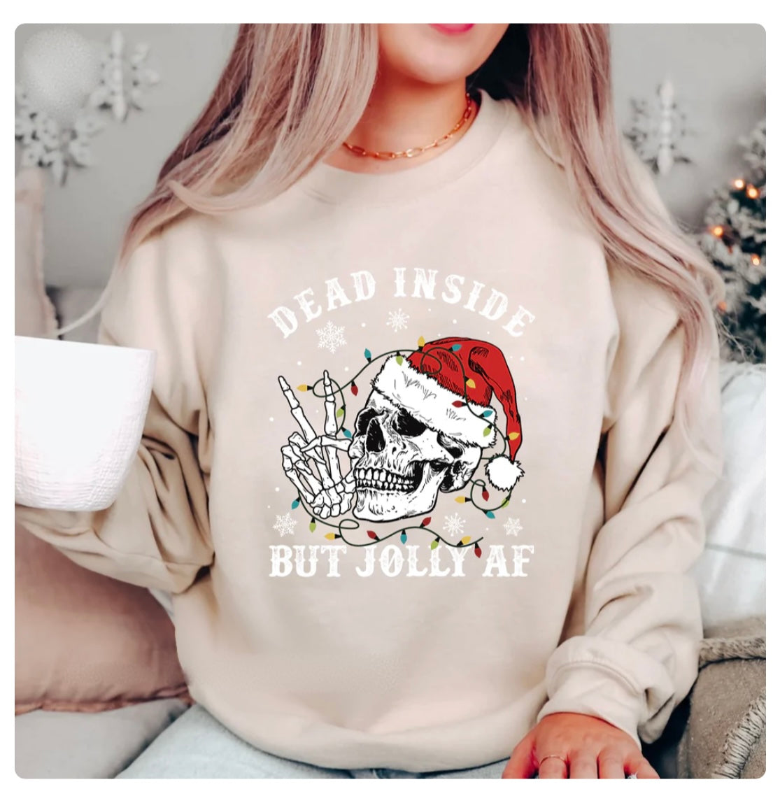 Christmas skull dead inside but jolly sweatshirt