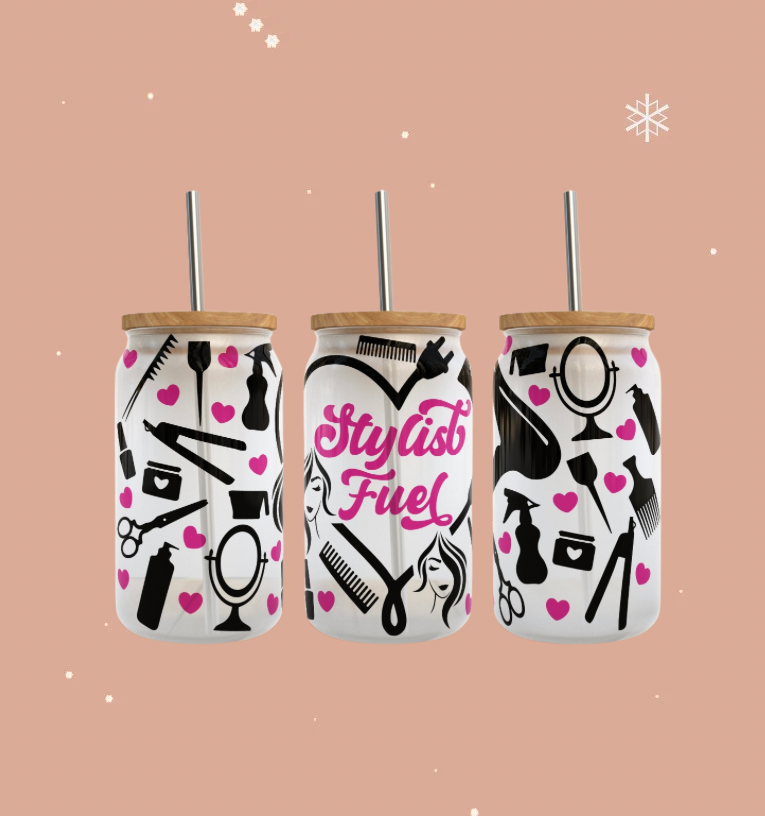 Stylist fuel 16oz frosted glass cup