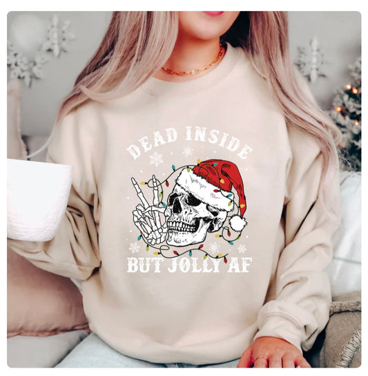 Christmas skull dead inside but jolly sweatshirt