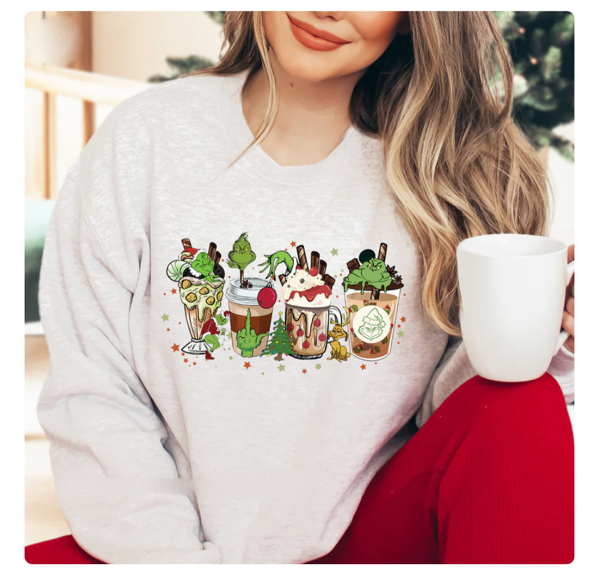 Grinch Coffee Cups sweatshirt
