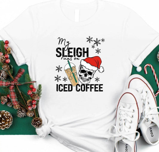 My sleigh runs on iced coffee tshirt